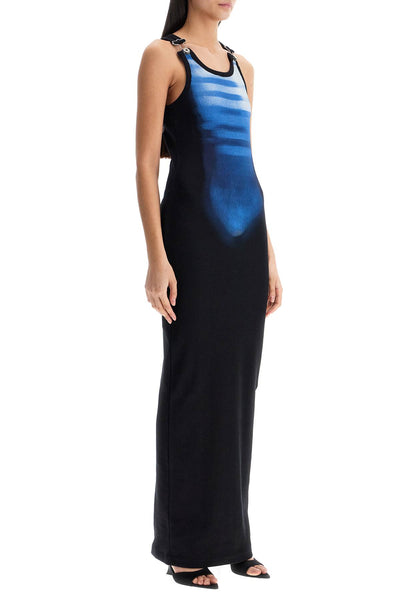 long fitted sleeveless dress in black and blue ribbed cotton RO373I J581 BLACK/BLUE