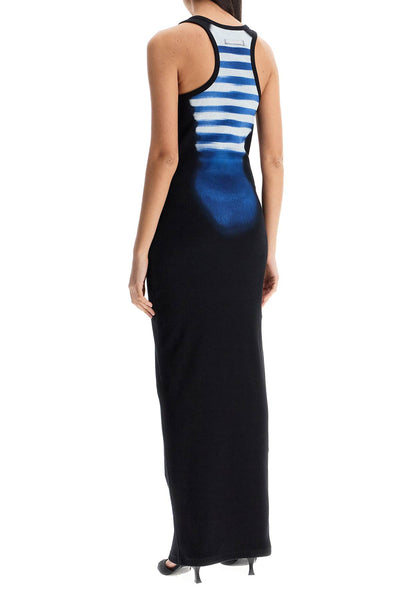 long fitted sleeveless dress in black and blue ribbed cotton RO373I J581 BLACK/BLUE