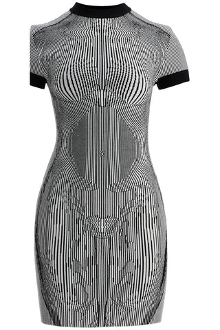 short dress in black and white striped jacquard viscose RO374 M084 WHITE/BLACK