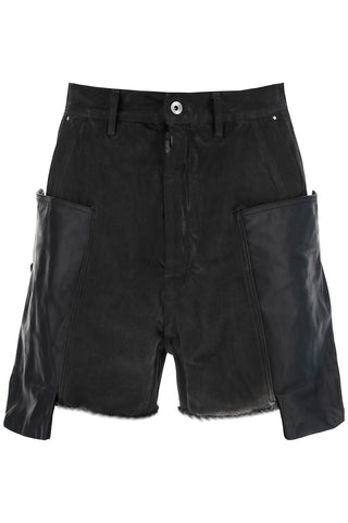 Rick owens stefan cargo shorts with leather inserts RR01D3322 DKBWLY DK DUST BLACK WAX BLACK