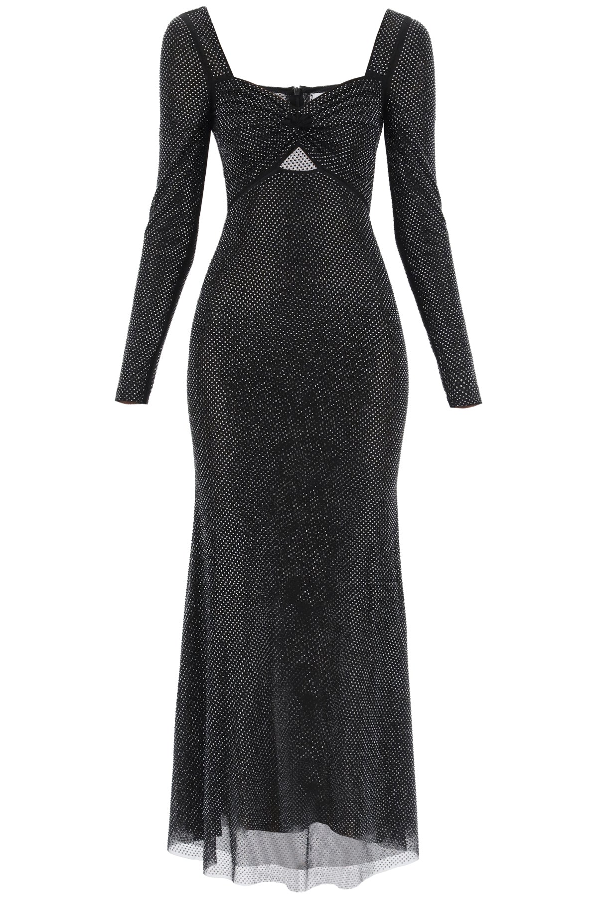 maxi dress in rhinestone-embellished mesh RS24 019M B BLACK