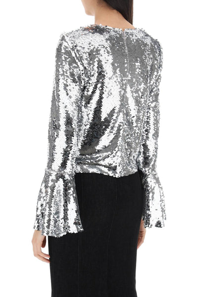 Self portrait sequined cropped top RS24 107T SL SILVER