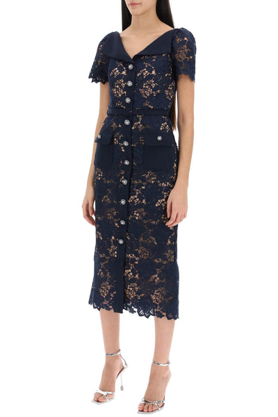 Self portrait guipure lace dress with diamanté buttons RS24 126M BL NAVY