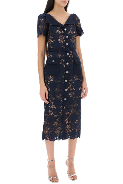 Self portrait guipure lace dress with diamanté buttons RS24 126M BL NAVY