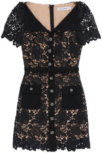 Self portrait lace mini dress with folded neckline RS24 126S B BLACK