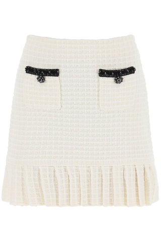 Self portrait knitted mini skirt with sequins RS24 150SK C CREAM