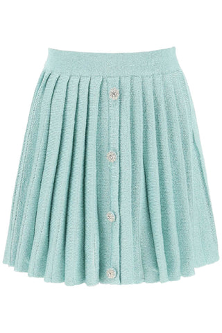 Self portrait mini skirt in sequin knit with diamanté buttons RS24 159SK BL BLUE