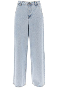 rhinestone-studded wide leg jeans RS24 818P BL BLUE