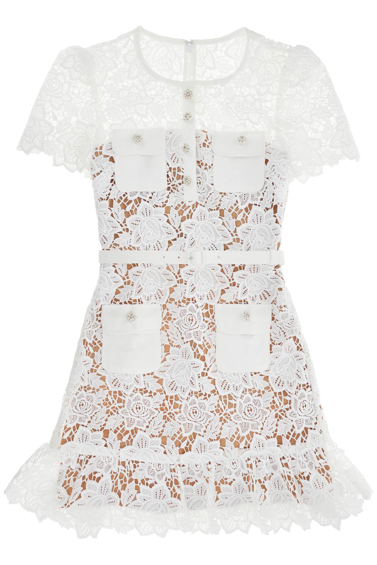 SELF PORTRAIT lace mini dress with belt RS25 983S W WHIT | Italystation.com - Shop Now at italystation.com