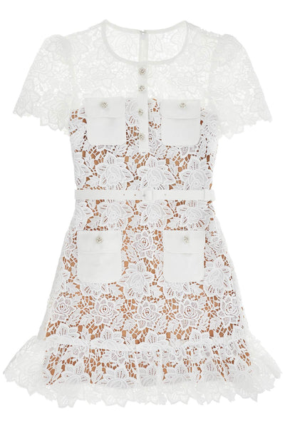 SELF PORTRAIT lace mini dress with belt RS25 983S W WHIT | Italystation.com - Shop Now at italystation.com