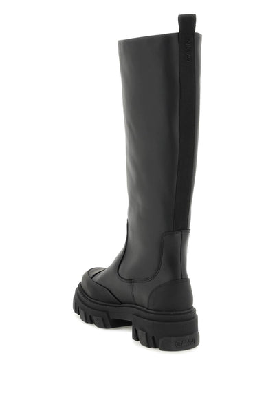 tubular leather boots S1872 BLACK