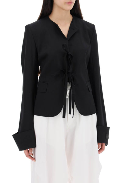 single-breasted blazer with round neck S62BN0096 S47848 BLACK