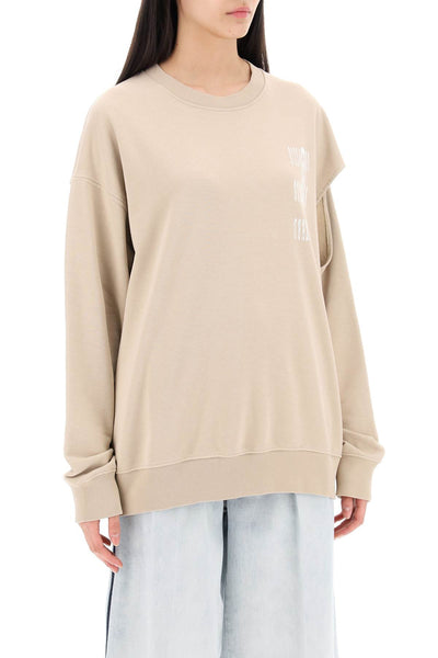 crewneck sweatshirt with side cut S62GU0127 S25623 SAND BEIGE