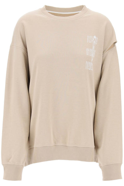 crewneck sweatshirt with side cut S62GU0127 S25623 SAND BEIGE