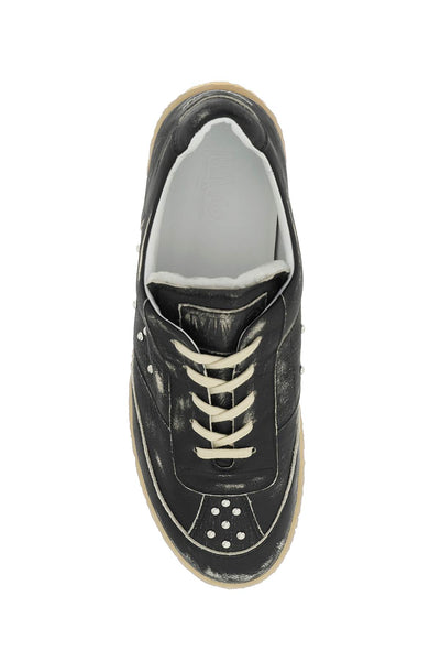 leather low-top sneakers S66WS0086 P2232 BLACK