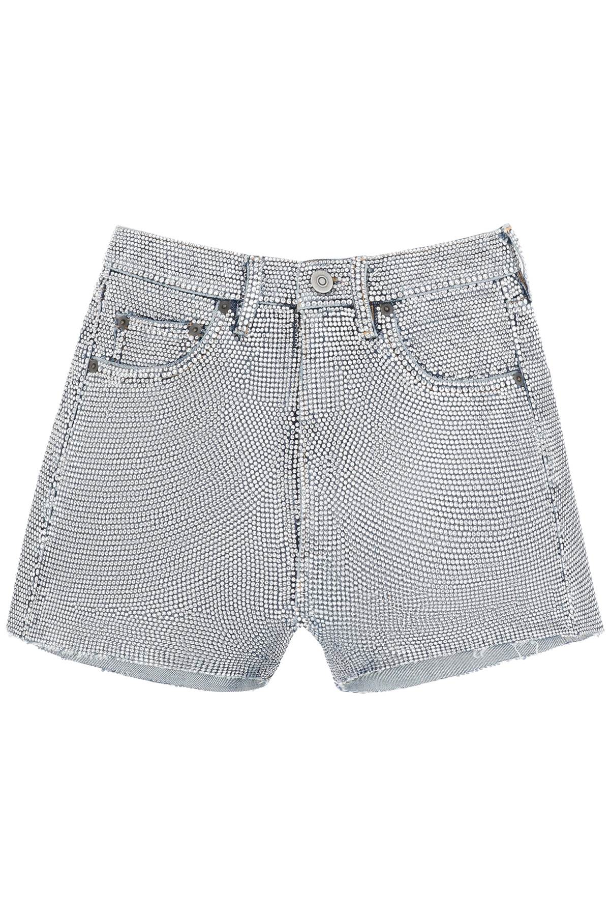 shorts in rhinestone-studded denim S67MU0041 S30855 CRYSTAL