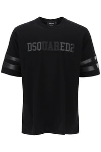 t-shirt with faux leather inserts S74GD1256 S23009 BLACK