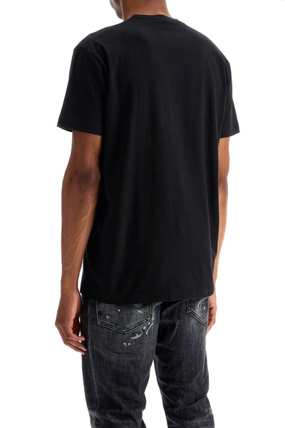 black cotton t-shirt with embroidered logo S74GD1355 D20020 BLACK