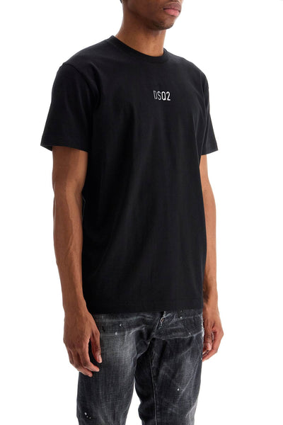 black cotton t-shirt with embroidered logo S74GD1355 D20020 BLACK