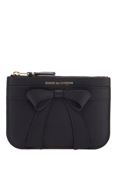 large black bow wallet in calfskin zip unisex SA8100BB BLACK