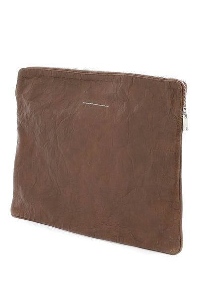 crinkled leather document holder pouch SB6WF0003 P6705 RUSTIC BROWN