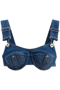 "denim overall bralette with buck SG035P D013 VINTAGEBLUE