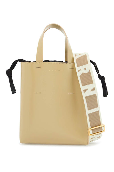 MARNI beige leather shopping bag with short handles and shoulder | Italystation.com - Shop Now at italystation.com