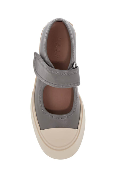MARNI gray calfskin low-top sneakers with hook-and-loop closure | Italystation.com - Shop Now at italystation.com