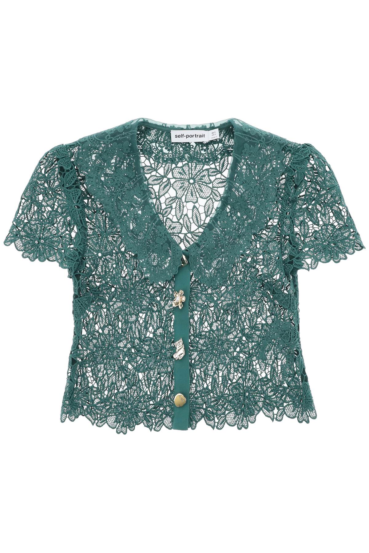 "chelsea lace guipure top with collar SS24 003T G GREEN