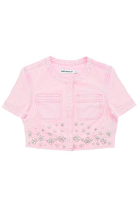 denim crop top with crystals embellishments SS24 826T P PINK