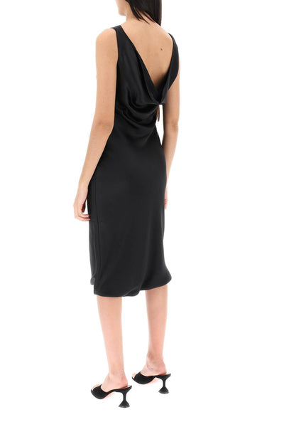 drape neck satin dress ST4233CBB91001 BLACK