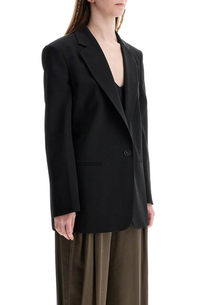 blazer in poliestere e lana nero oversize monopetto con scollo a v T173001A TNW050 BLACK