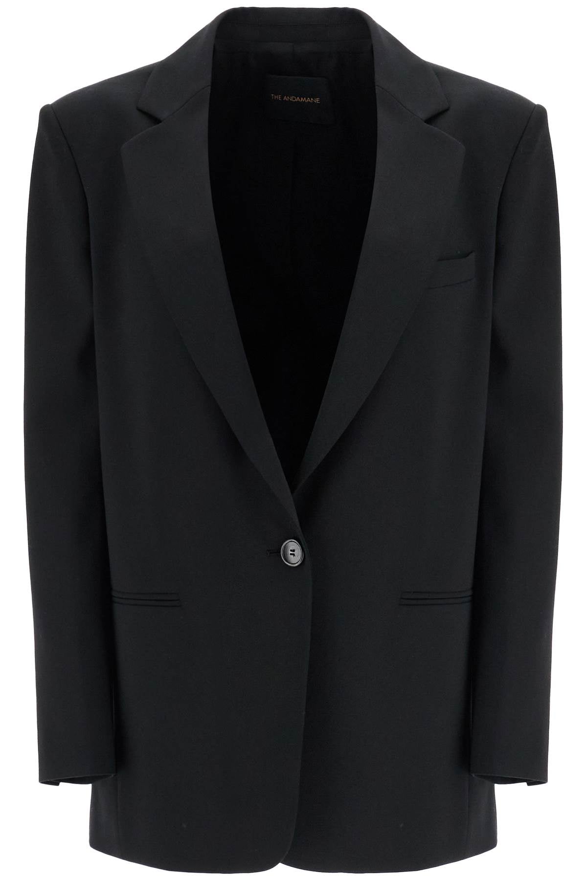 blazer in poliestere e lana nero oversize monopetto con scollo a v T173001A TNW050 BLACK