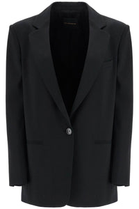 blazer in poliestere e lana nero oversize monopetto con scollo a v T173001A TNW050 BLACK