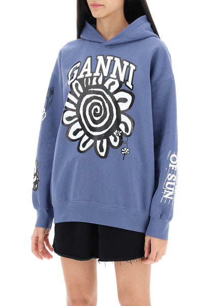 hoodie with graphic prints T3775 GRAY BLUE