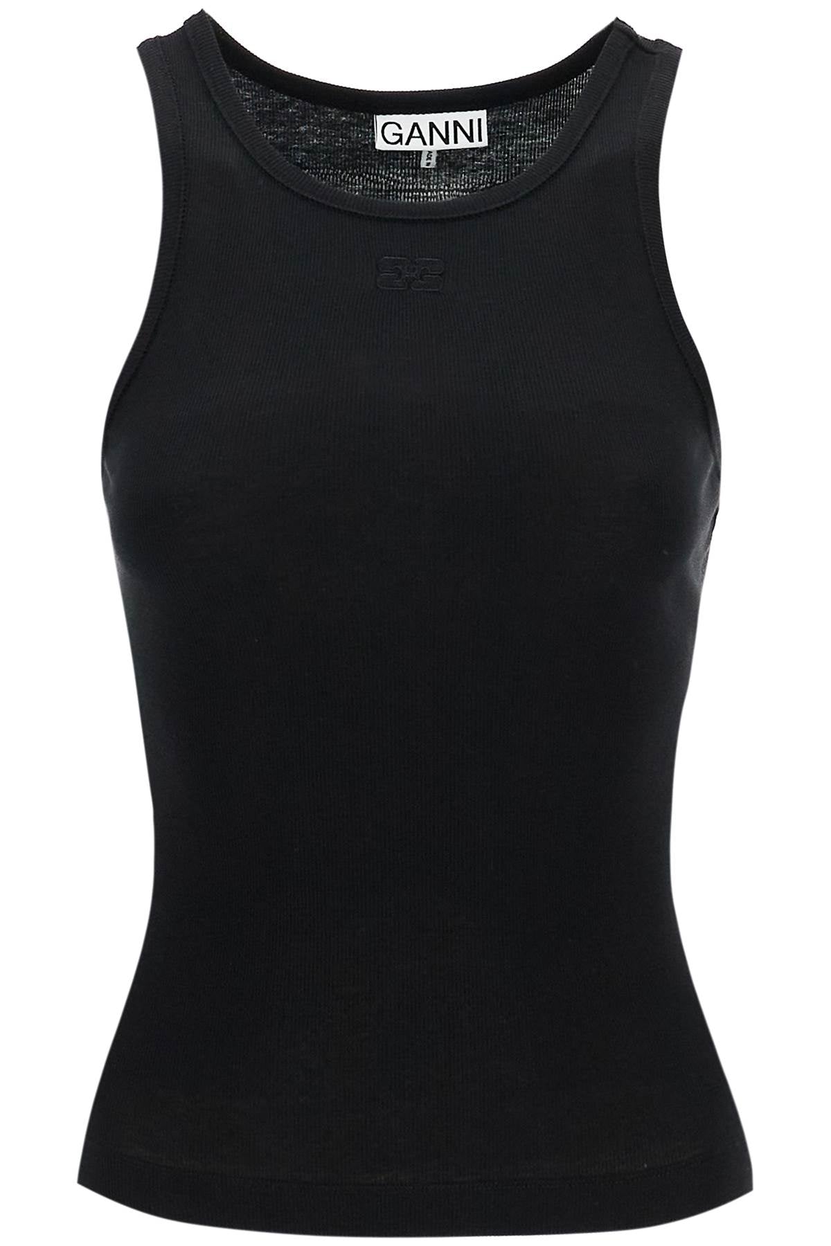 GANNI ribbed tank top T3898 BLACK | Italystation.com - Shop Now at italystation.com