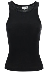 GANNI ribbed tank top T3898 BLACK | Italystation.com - Shop Now at italystation.com