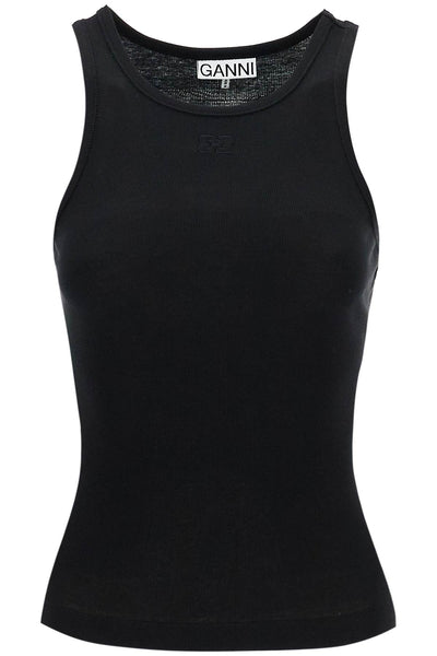 GANNI ribbed tank top T3898 BLACK | Italystation.com - Shop Now at italystation.com