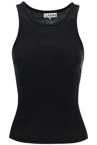 ribbed tank top with spaghetti T3898 BLACK