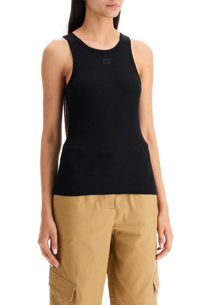 GANNI ribbed tank top T3898 BLACK | Italystation.com - Shop Now at italystation.com