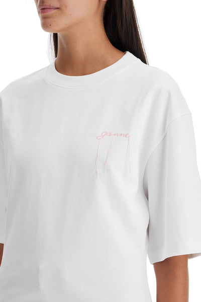 t-shirt with frayed embroidery T4028 BRIGHT WHITE