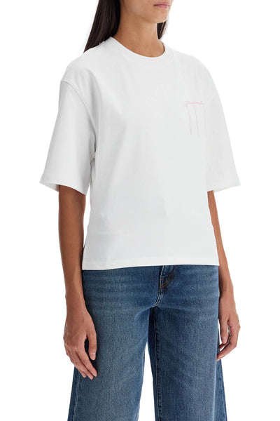 t-shirt with frayed embroidery T4028 BRIGHT WHITE