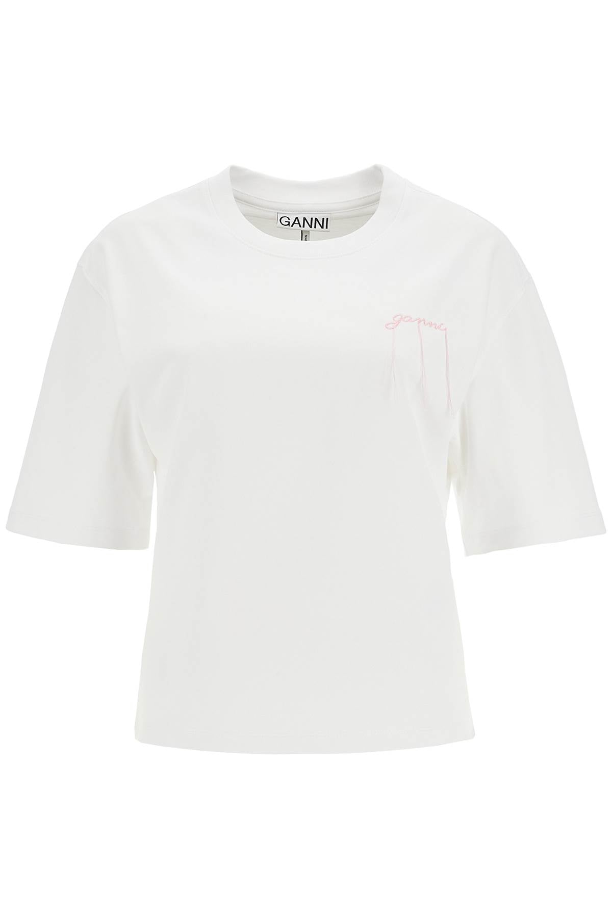 t-shirt with frayed embroidery T4028 BRIGHT WHITE