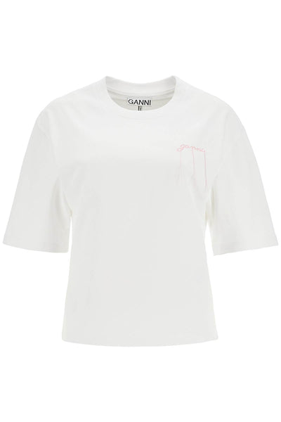 t-shirt with frayed embroidery T4028 BRIGHT WHITE