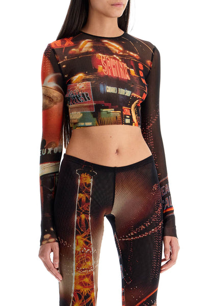 pigalle printed tulle crop top with TO205 T552 BLACK/RED/ORANGE/BLUE