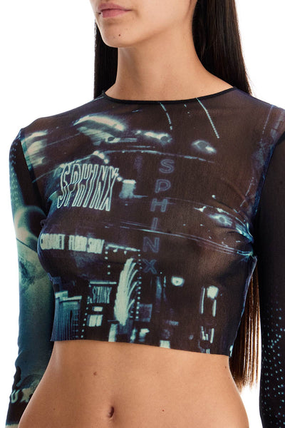 pigalle printed tulle crop top with TO205 T552 NAVY/LIGHTBLUE/WHITE/BLACK