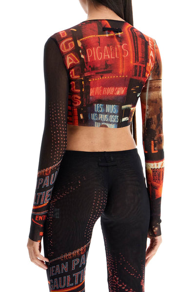 pigalle printed tulle crop top with TO205 T552 BLACK/RED/ORANGE/BLUE