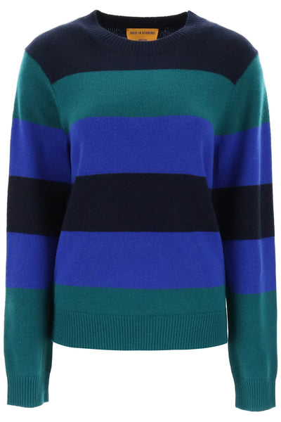 striped cashmere sweater U11210JM FOREST COBALT MIDNIGHT