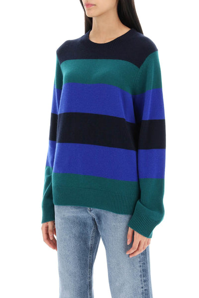 striped cashmere sweater U11210JM FOREST COBALT MIDNIGHT