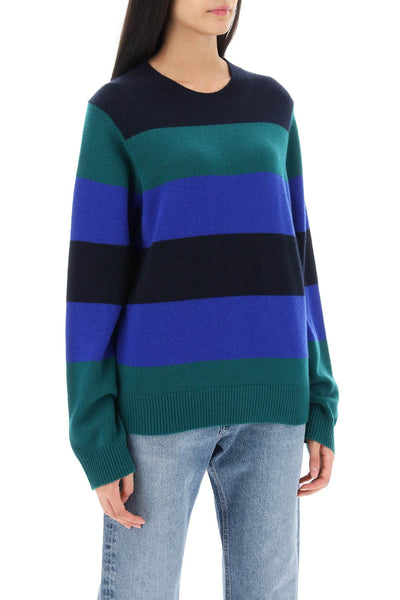 striped cashmere sweater U11210JM FOREST COBALT MIDNIGHT